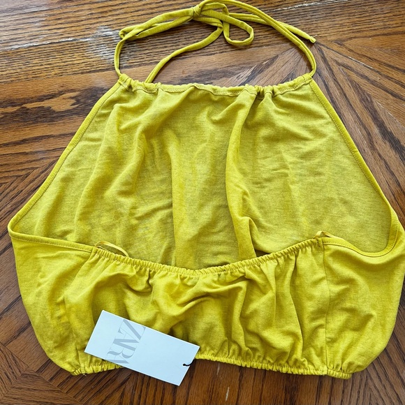 ZARA mustard Yellow Cropped Halter Top. Size Large. - Picture 4 of 5
